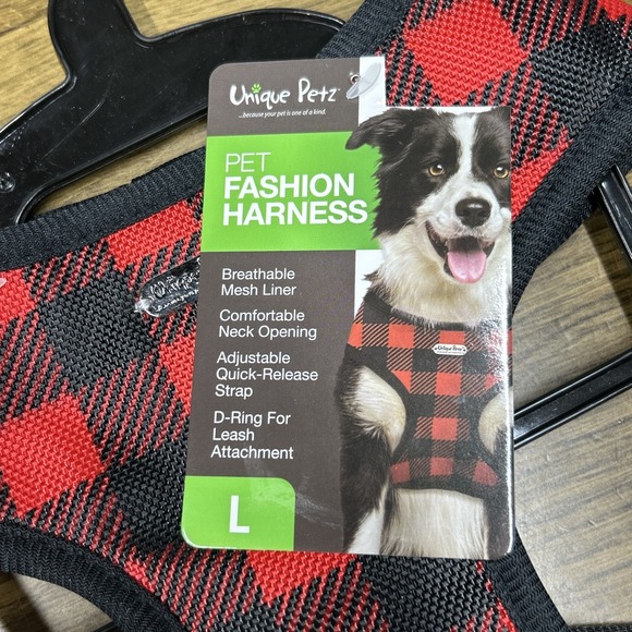 Unique Petz Fashion Dog Harness Size Large – Red & Black Checker, Comfortable - Picture 2 of 6